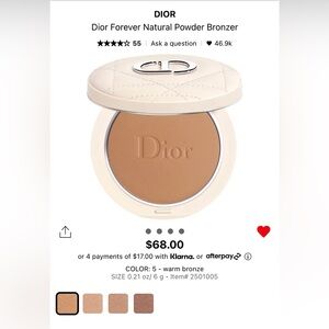 *NO BOX*Dior bronzer in #5 for a sunny year-round glow with lightweight pigment!